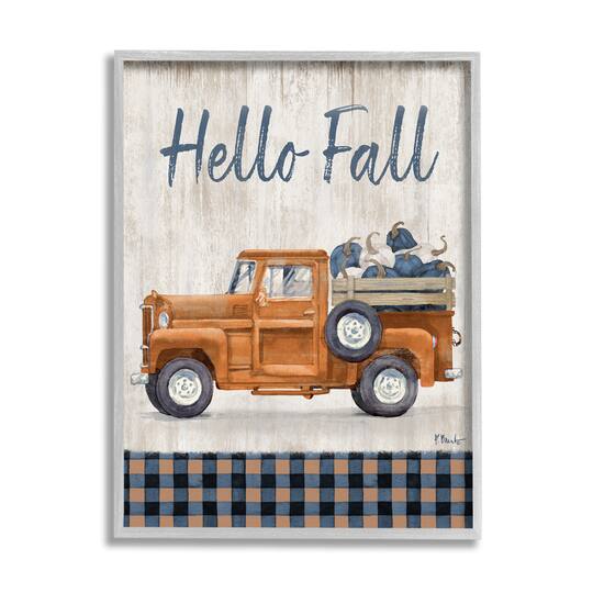 Stupell Industries Hello Fall Plaid Pumpkin Truck Framed Giclee Art